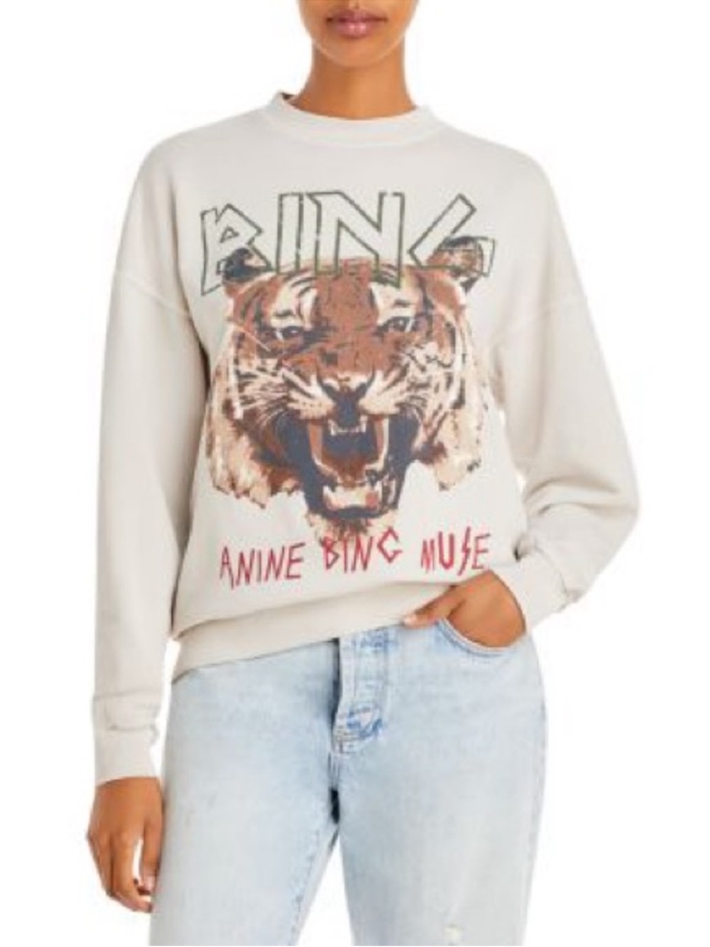 Anine Bing Muse Crewneck Sweater with Tiger Graphic Sz S